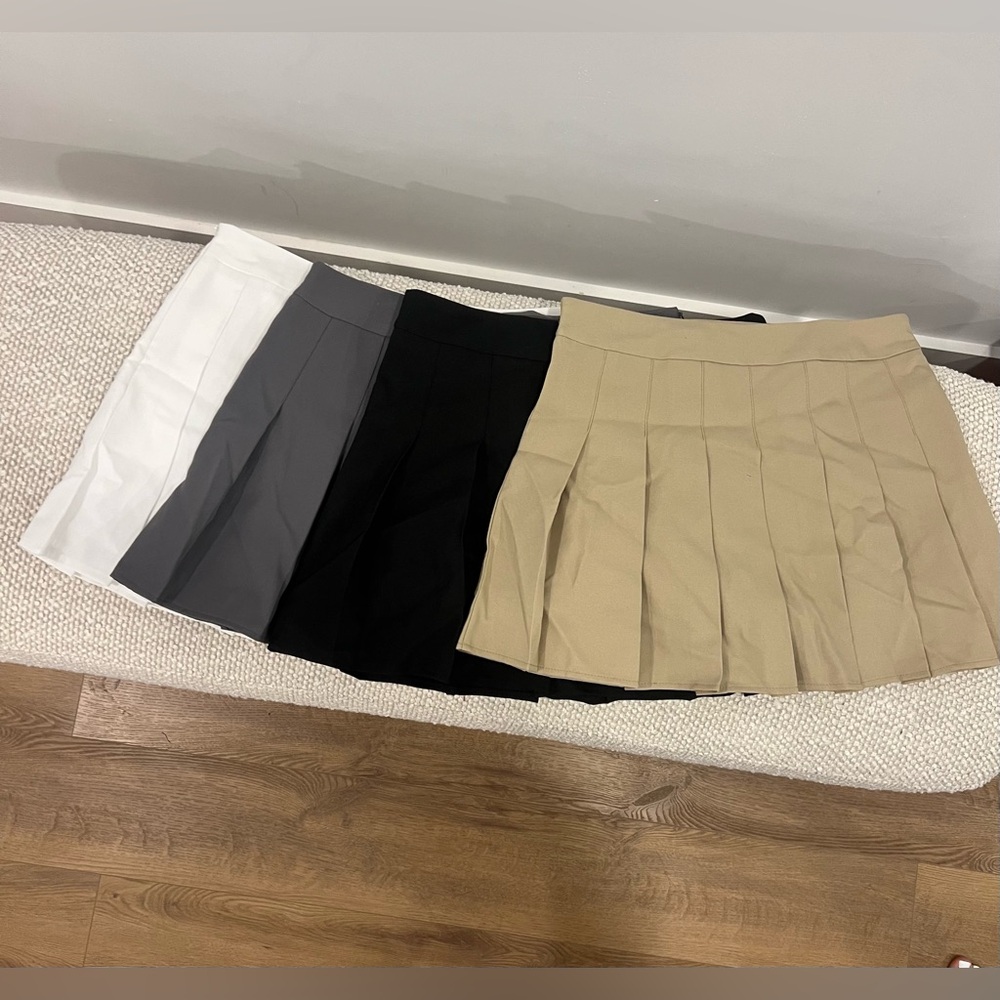 Pleated Women's Skirt Set of 4 - White, Gray, Black, Tan